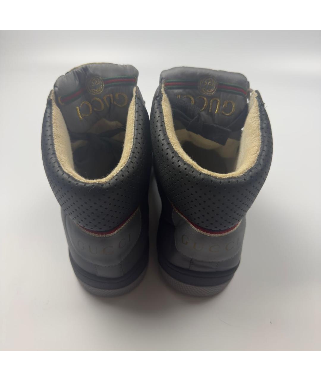 GUCCI Черные кожаные высокие кроссовки / кеды, фото 4