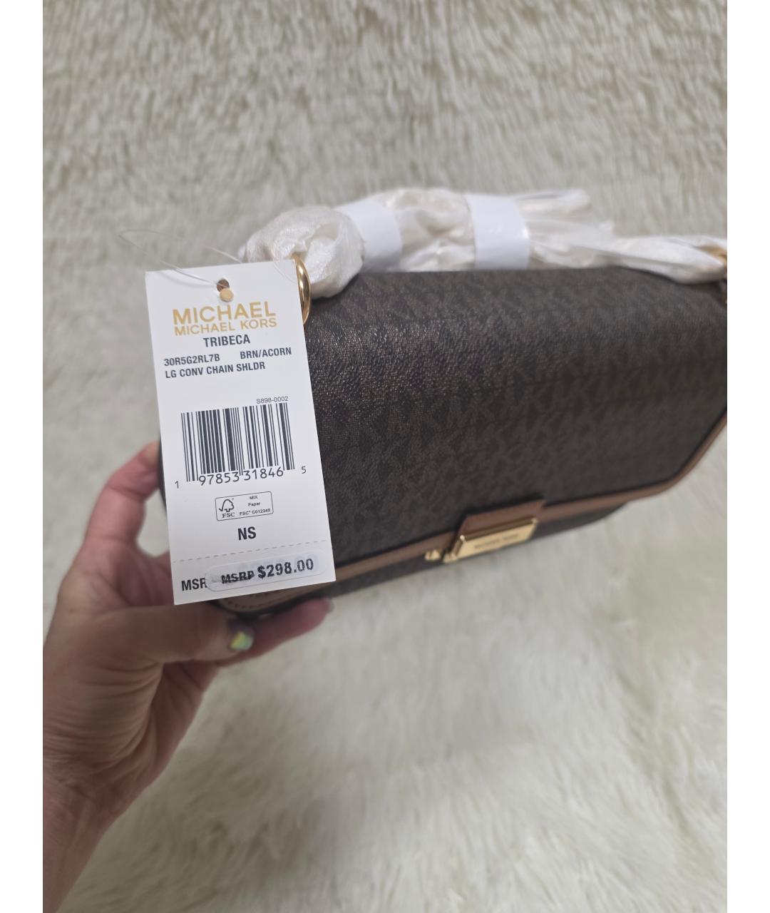 MICHAEL KORS Коричневая сумка через плечо из искусственной кожи, фото 7