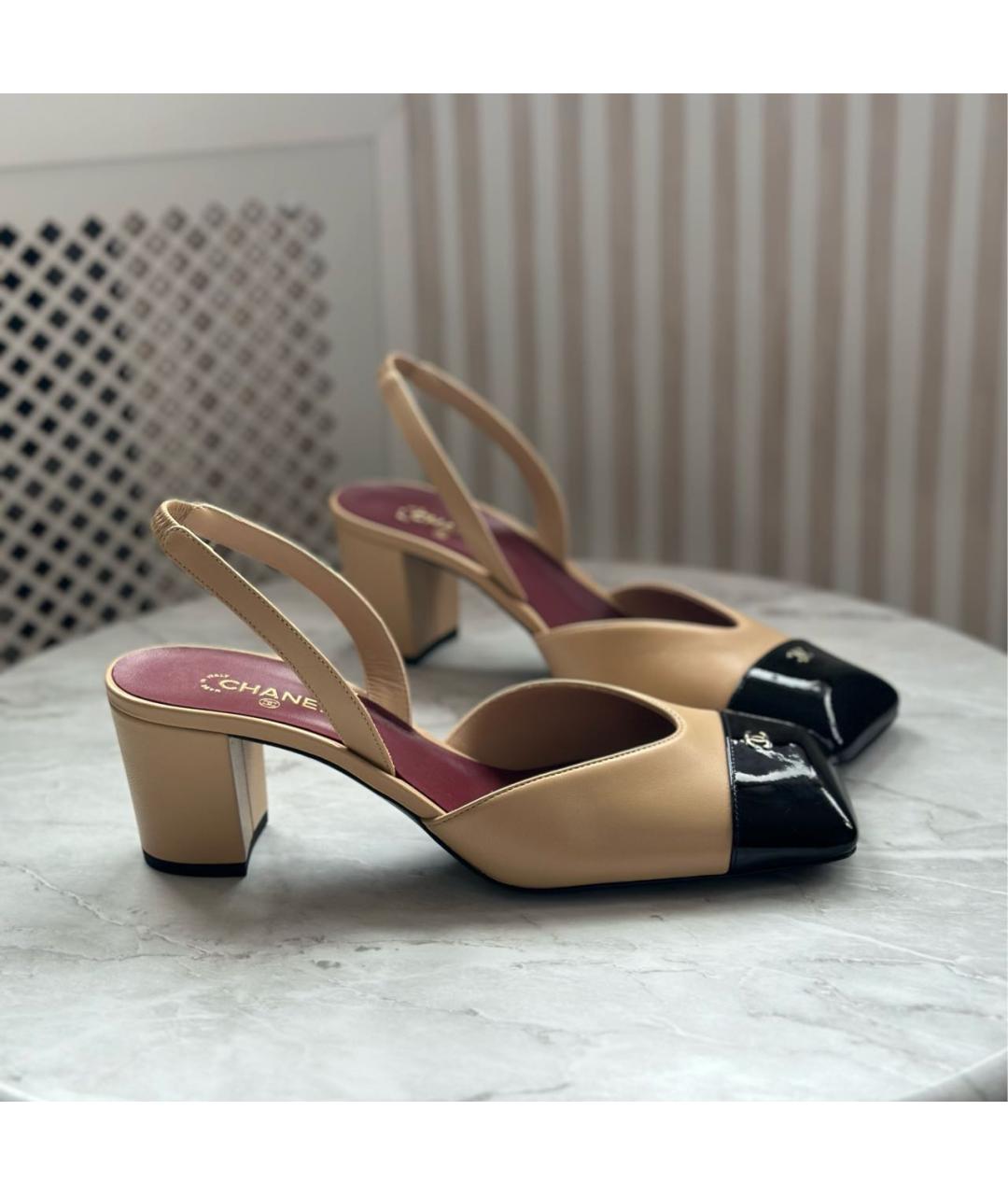 CHANEL Бежевые кожаные туфли, фото 3