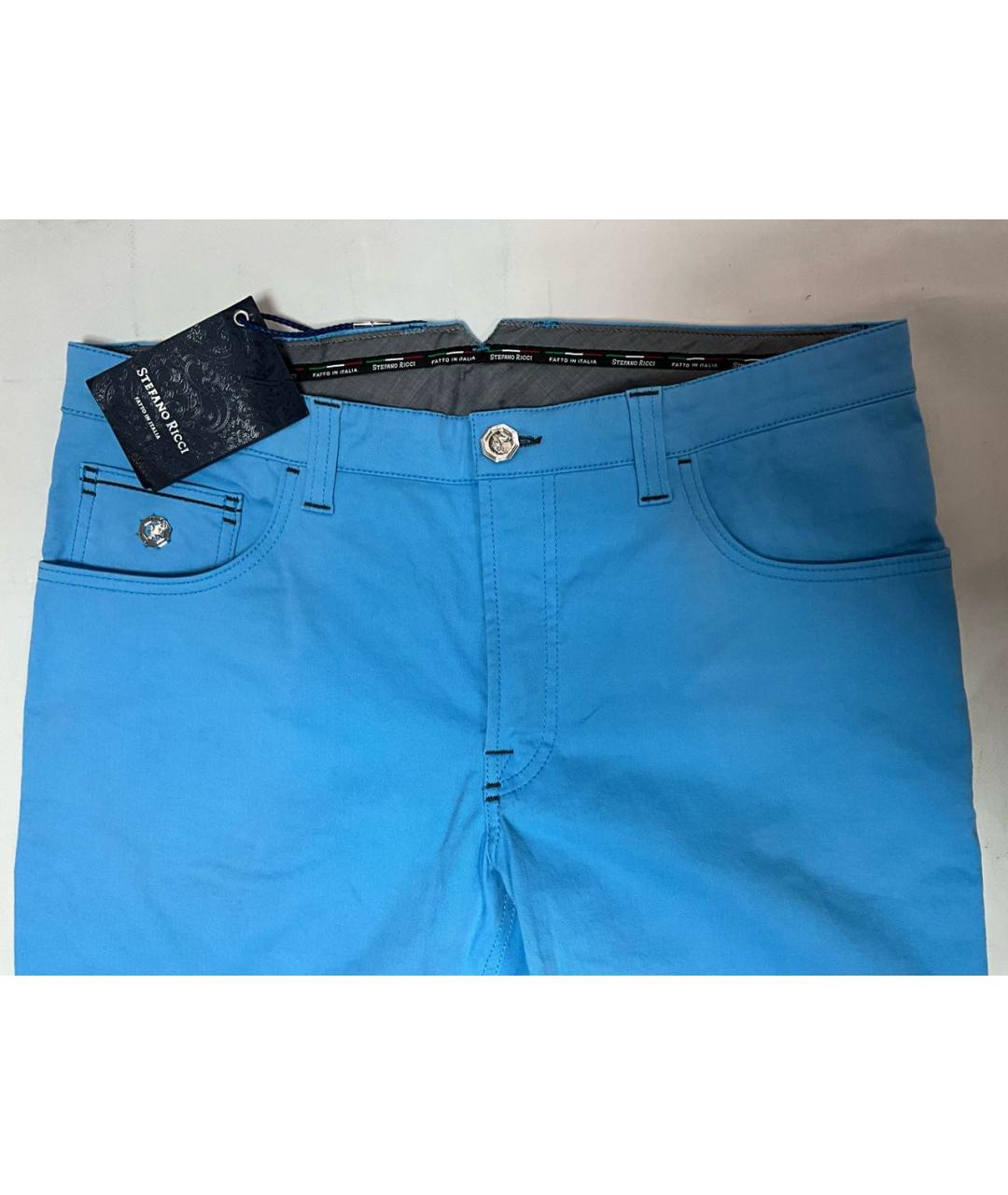 STEFANO RICCI Голубые хлопко-эластановые прямые джинсы, фото 3