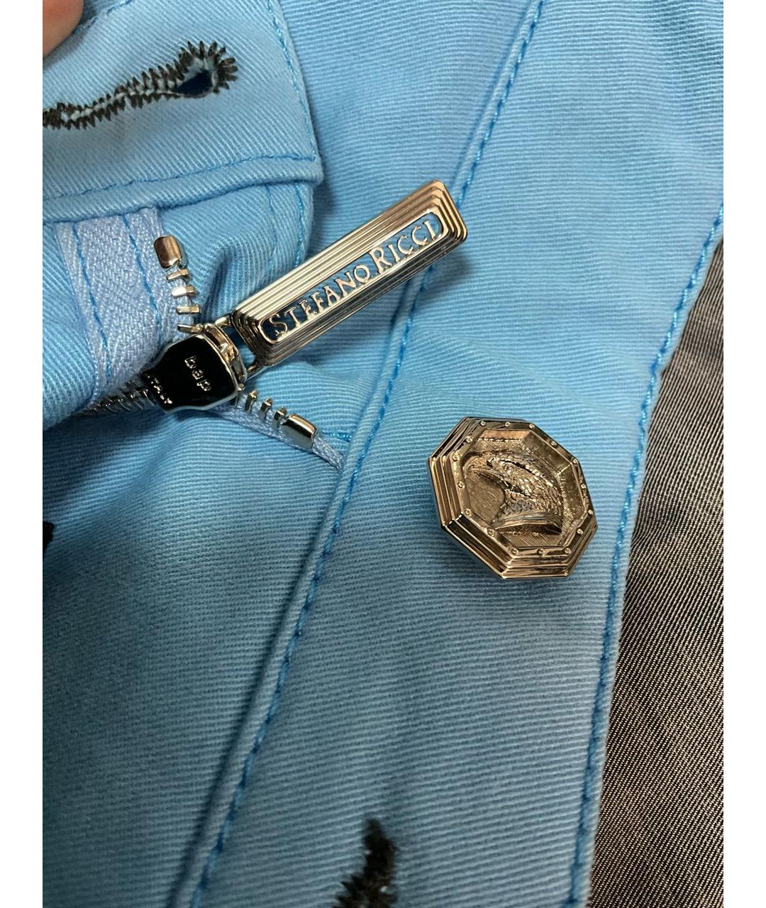 STEFANO RICCI Голубые хлопко-эластановые прямые джинсы, фото 4