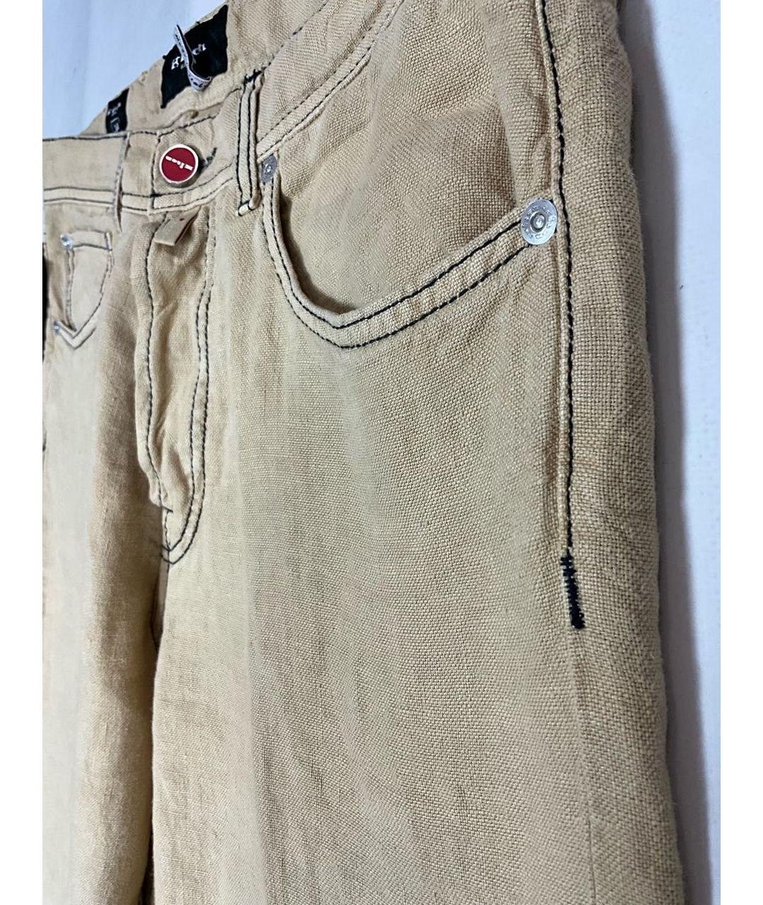 KITON Бежевые льняные повседневные брюки, фото 3
