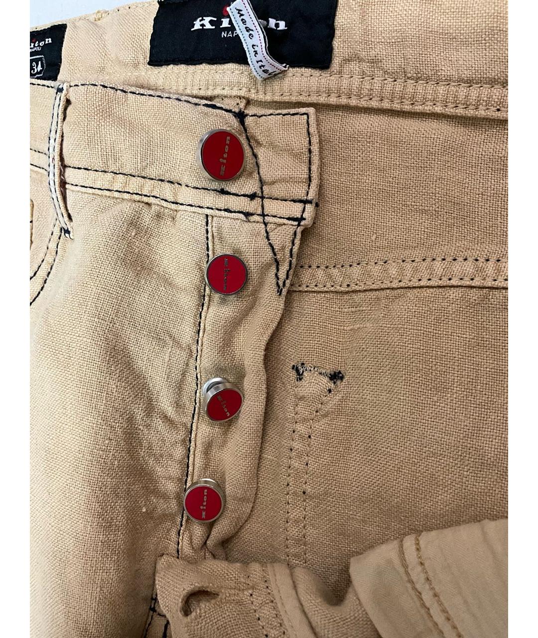 KITON Бежевые льняные повседневные брюки, фото 4
