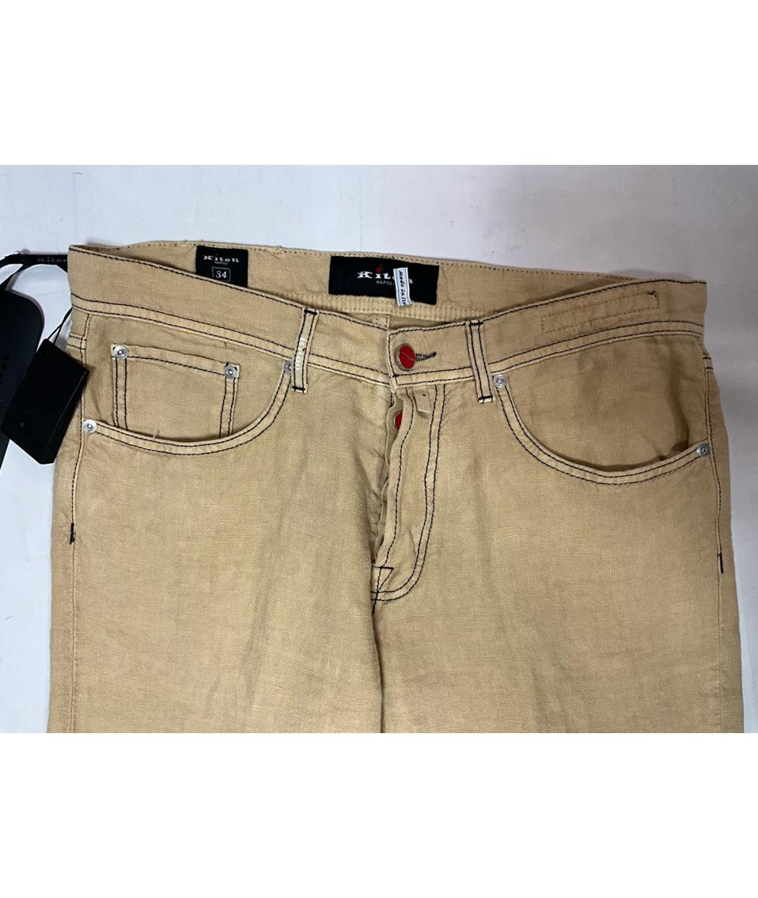 KITON Бежевые льняные повседневные брюки, фото 2