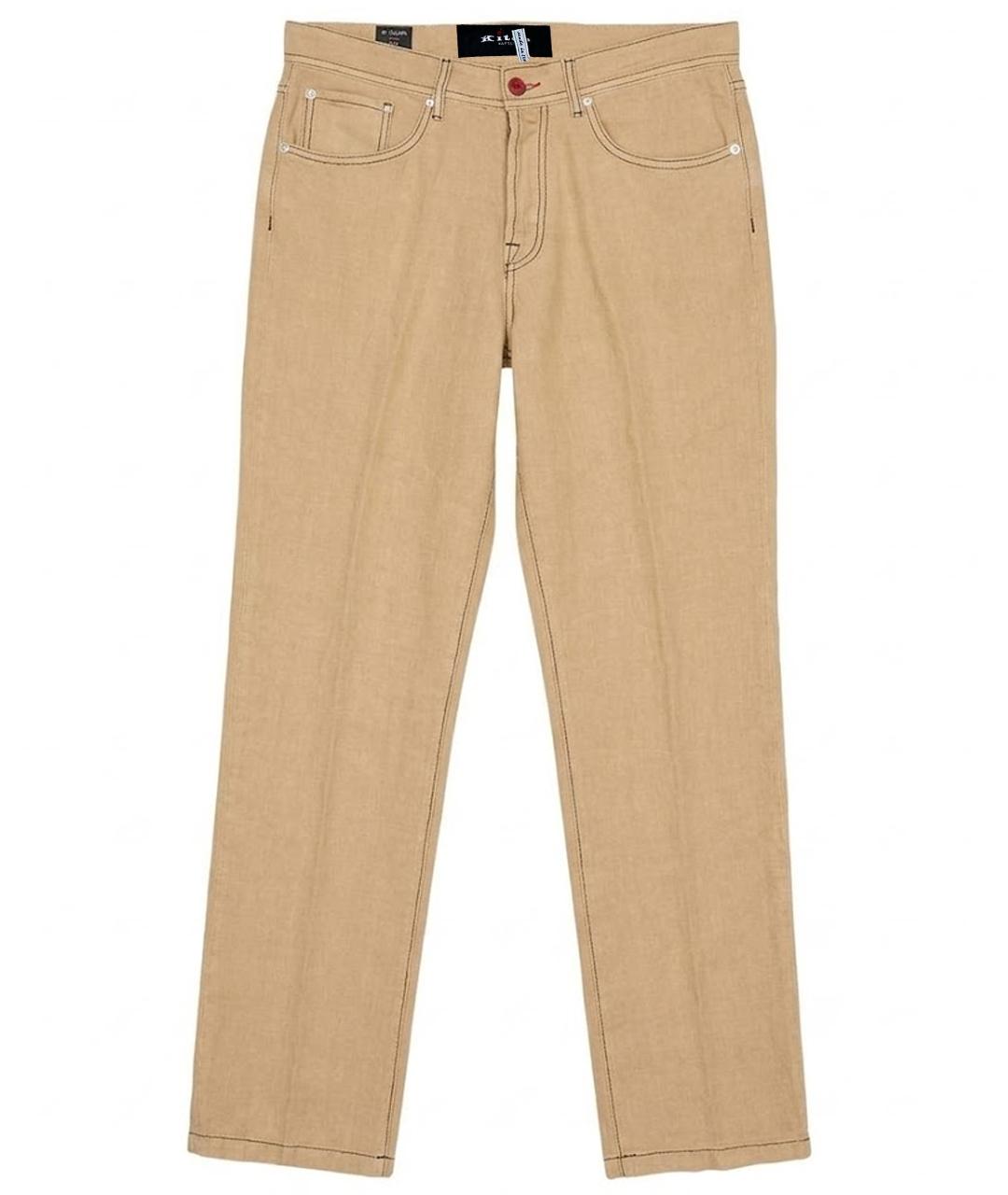 KITON Бежевые льняные повседневные брюки, фото 1