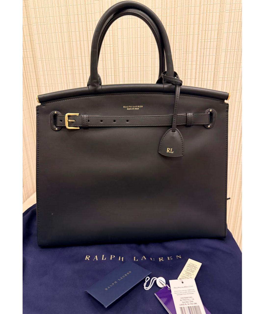 RALPH LAUREN Черная кожаная сумка тоут, фото 6