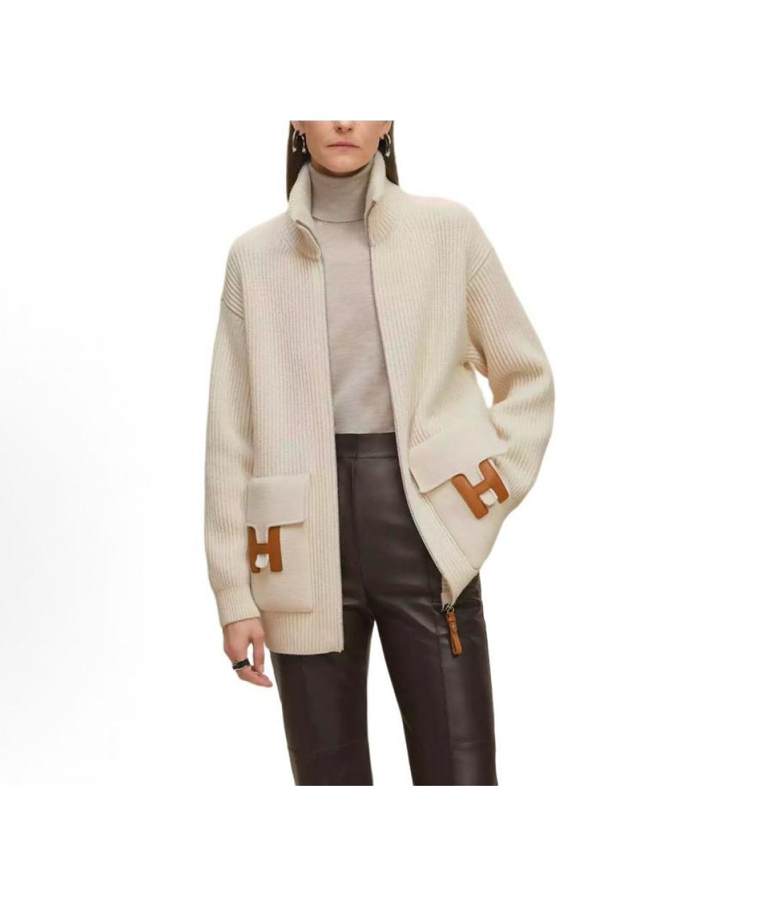 HERMES Бежевый шерстяной кардиган, фото 2