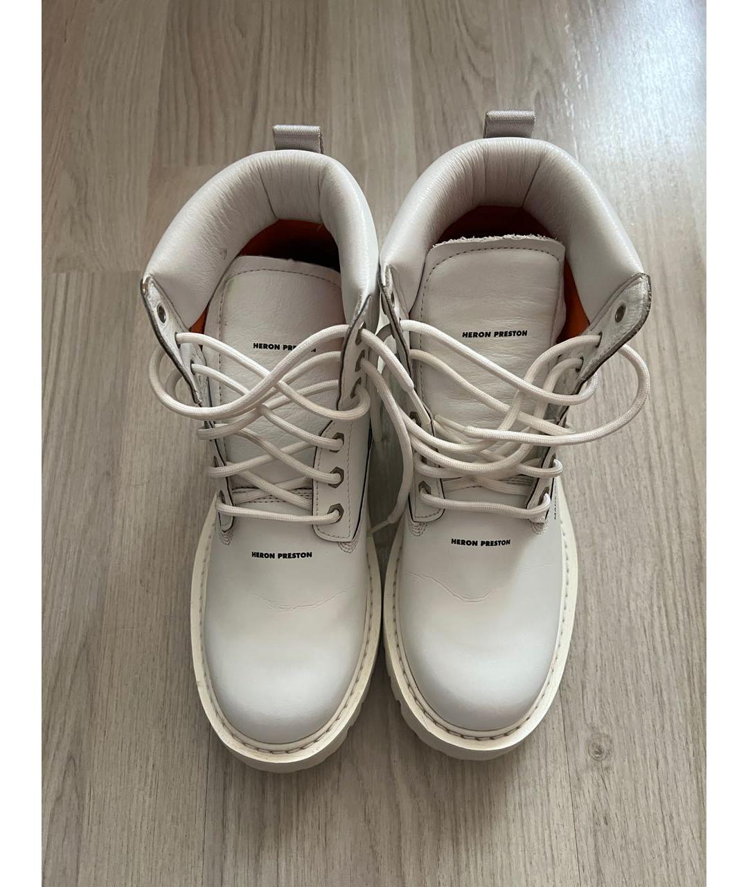 HERON PRESTON Белые кожаные ботинки, фото 2