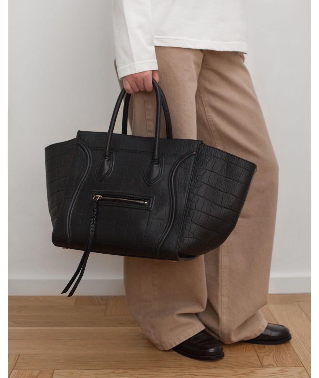 CELINE Черная кожаная сумка с короткими ручками, фото 4