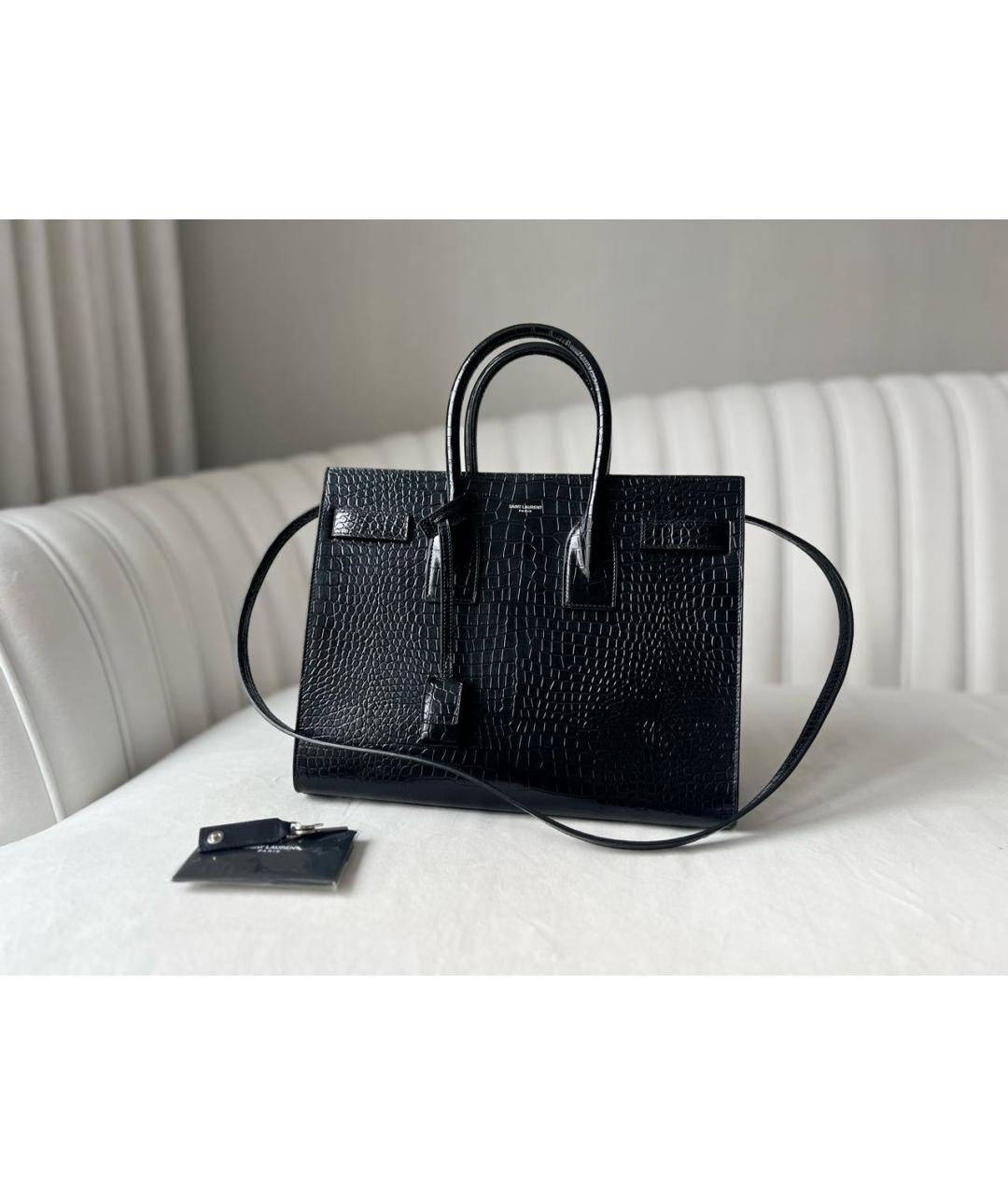 SAINT LAURENT Черная сумка тоут из лакированной кожи, фото 2