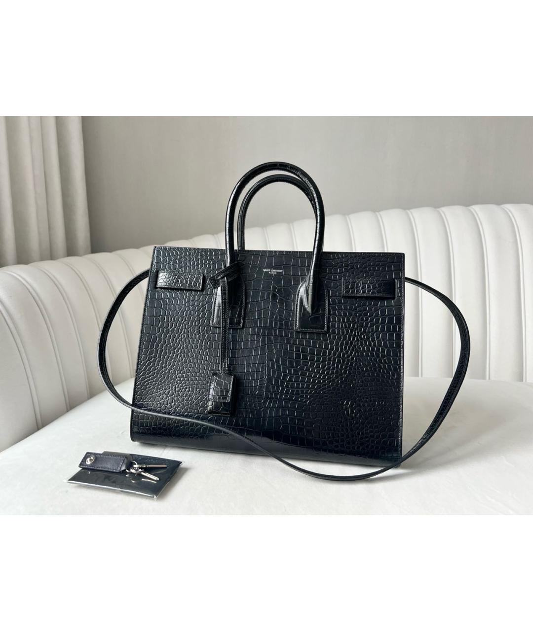 SAINT LAURENT Черная сумка тоут из лакированной кожи, фото 9