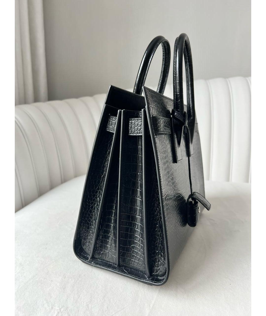 SAINT LAURENT Черная сумка тоут из лакированной кожи, фото 4