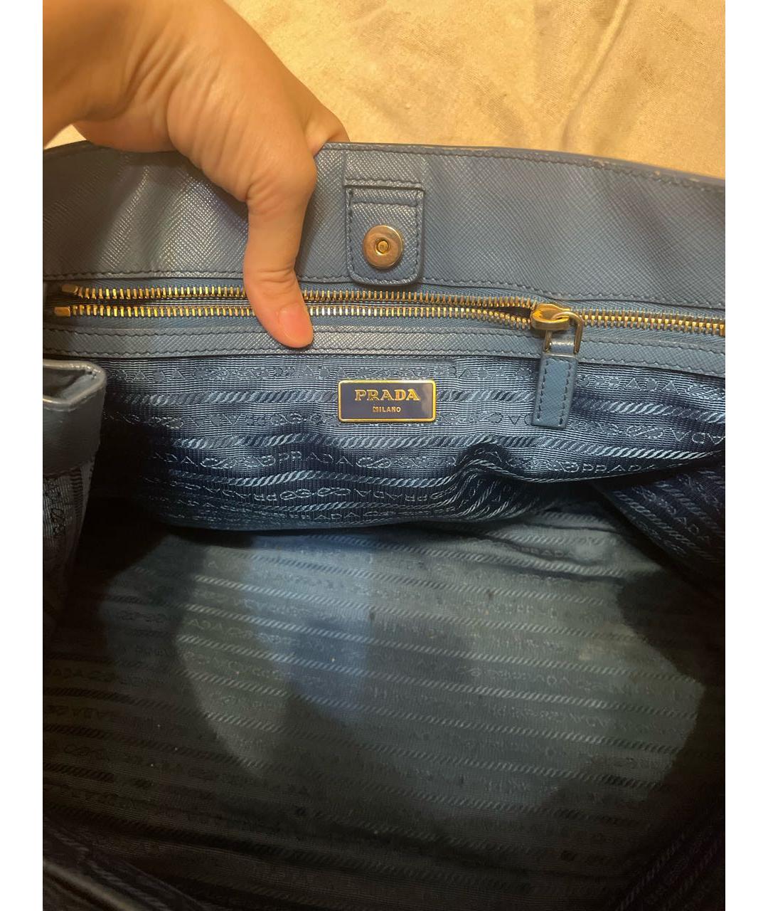 PRADA Бирюзовая кожаная сумка с короткими ручками, фото 4