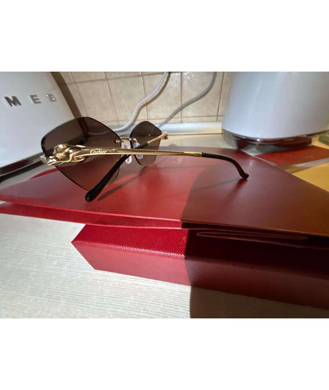 CARTIER Коричневые металлические солнцезащитные очки, фото 3