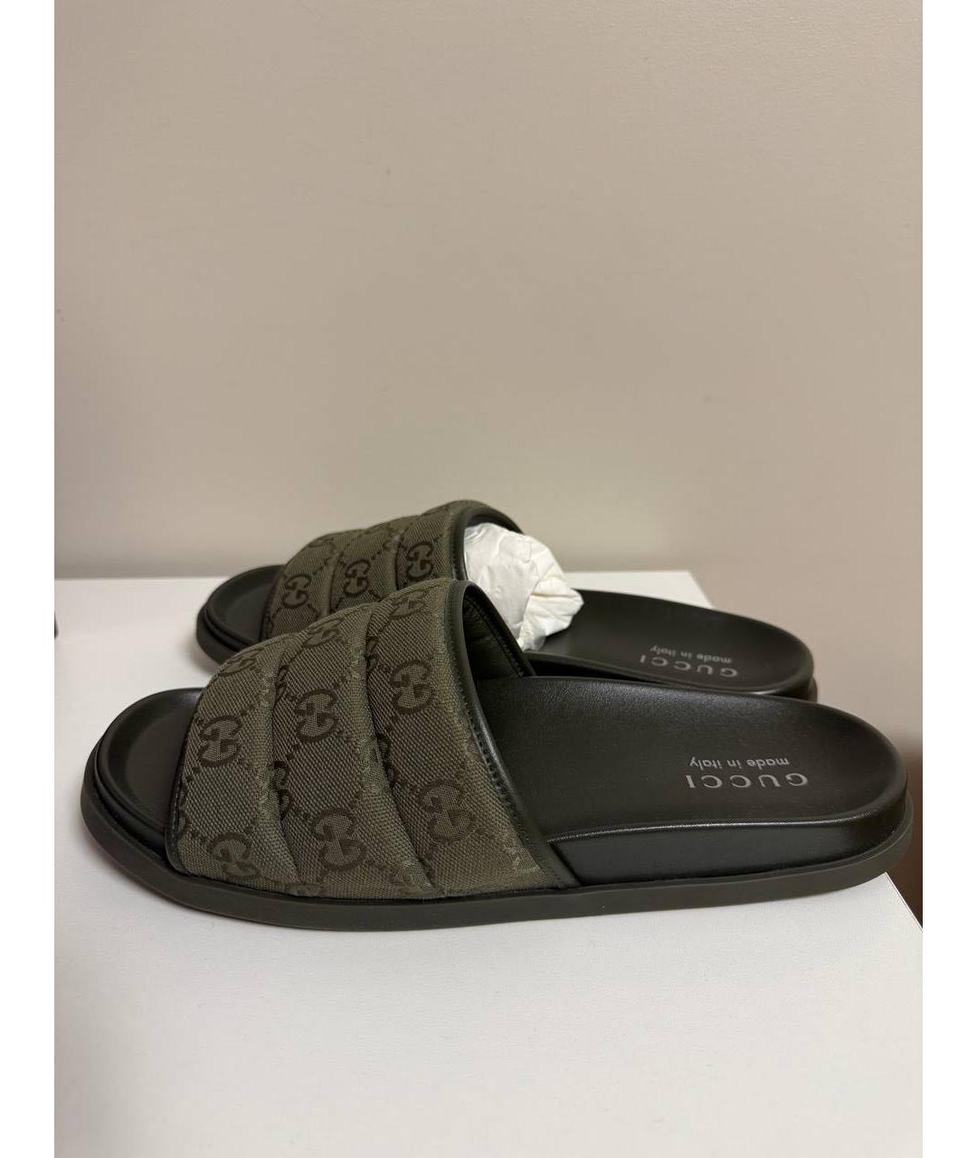 GUCCI Хаки шлепанцы, фото 5