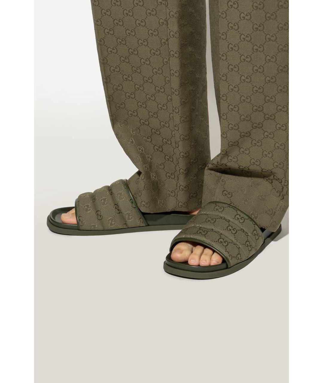 GUCCI Хаки шлепанцы, фото 4