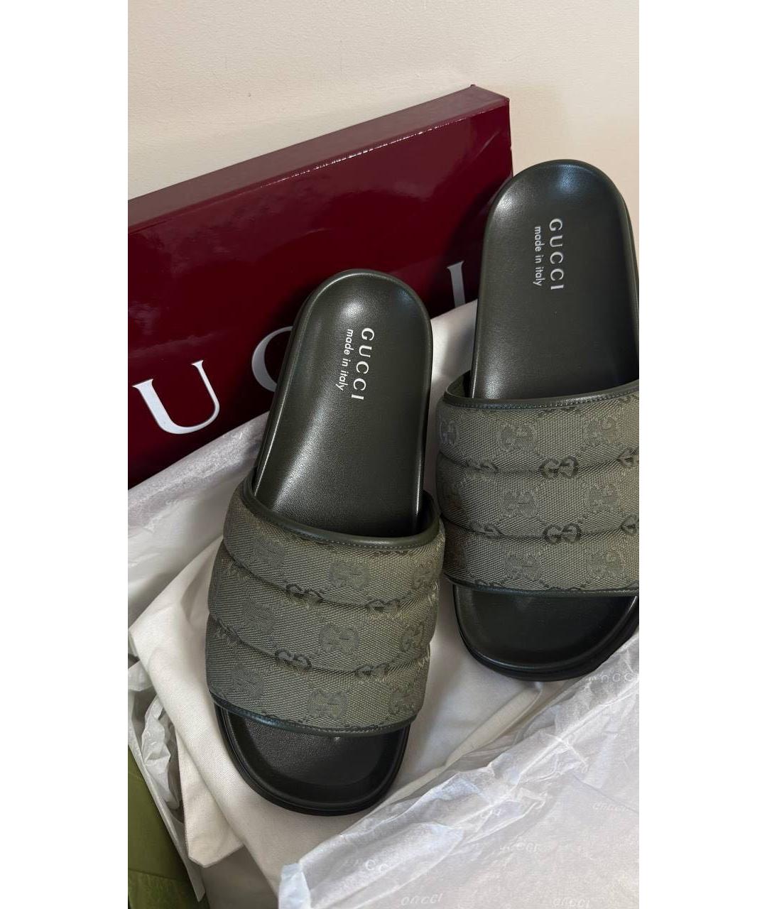 GUCCI Хаки шлепанцы, фото 2