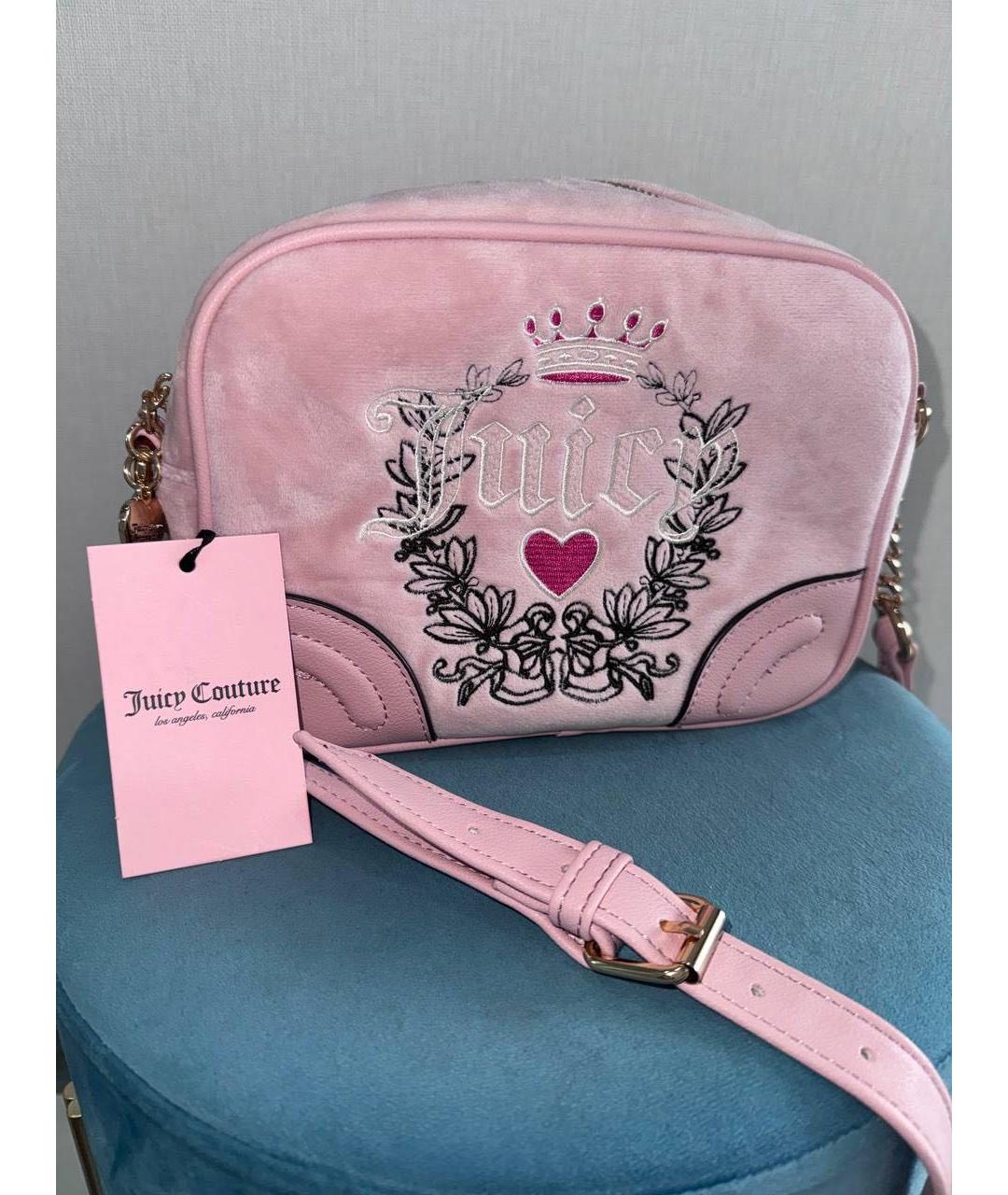 JUICY COUTURE Розовая бархатная сумка через плечо, фото 3