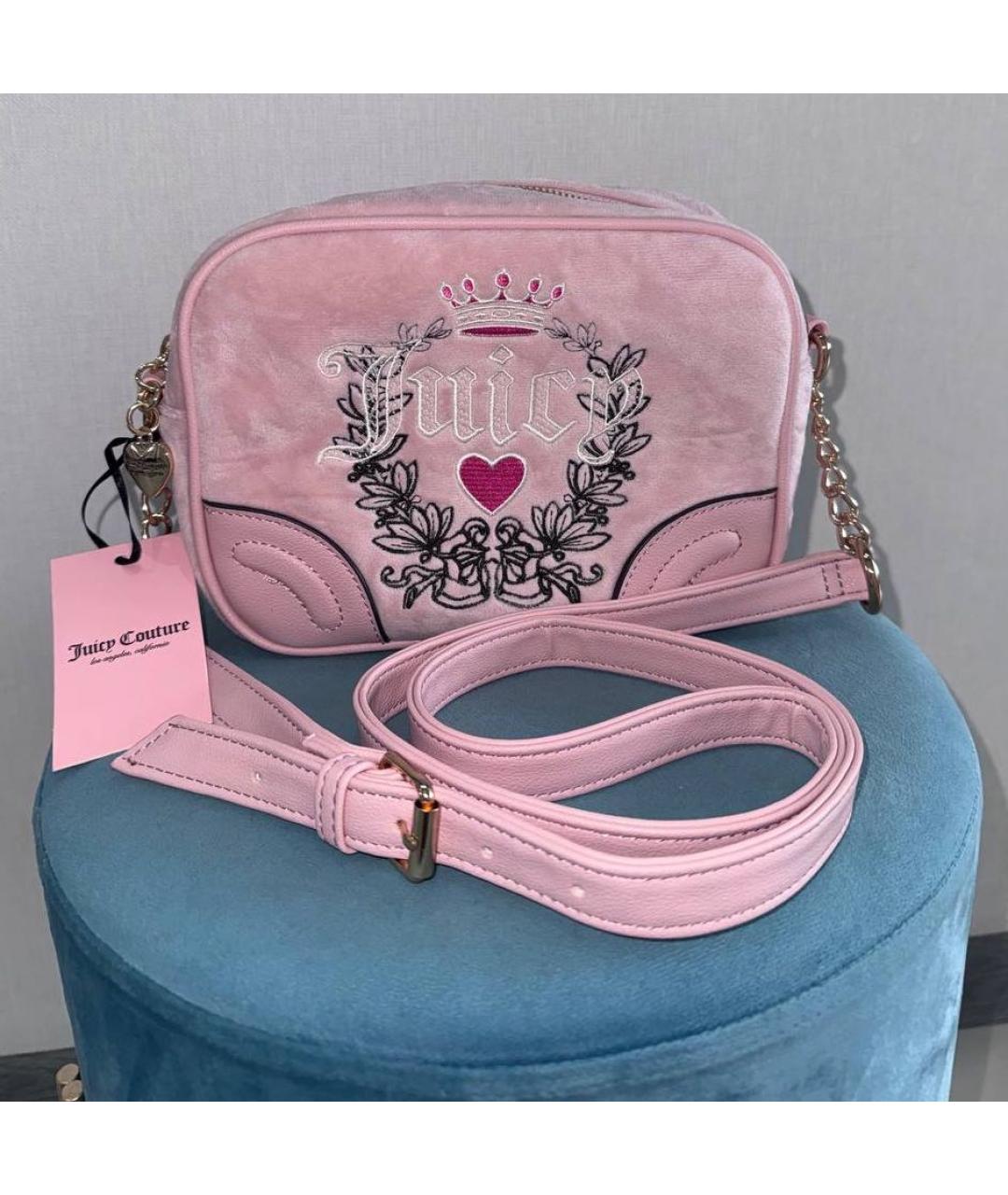 JUICY COUTURE Розовая бархатная сумка через плечо, фото 6