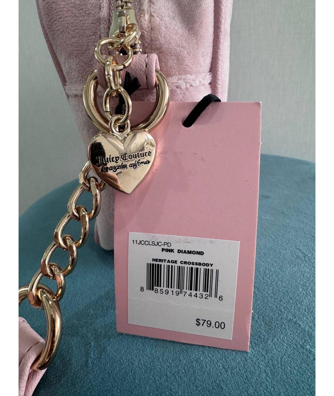 JUICY COUTURE Розовая бархатная сумка через плечо, фото 5