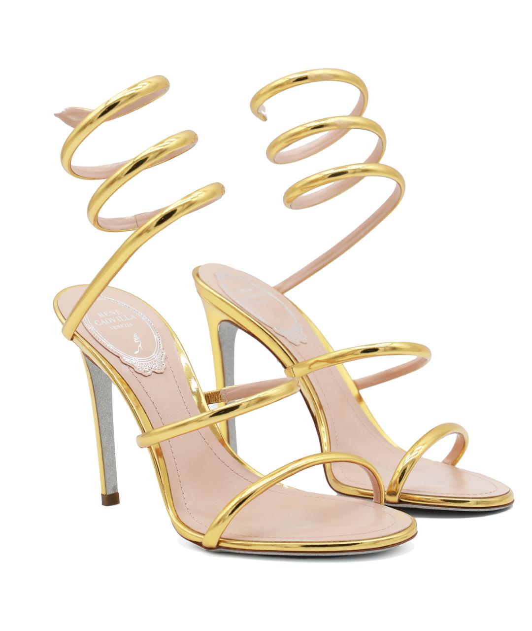 RENE CAOVILLA Золотые кожаные босоножки, фото 3