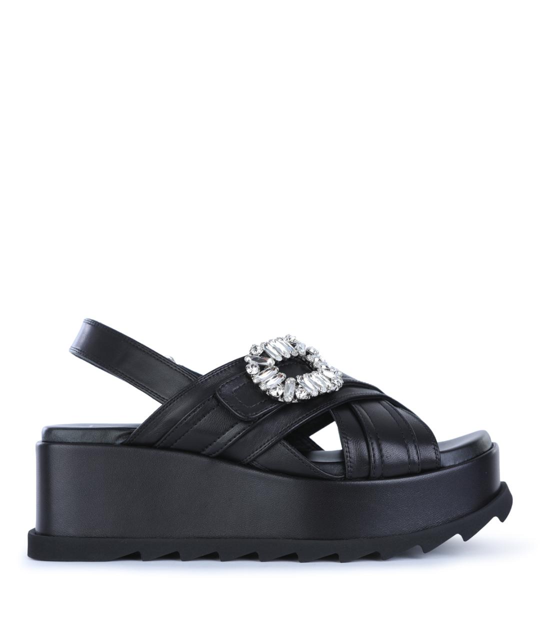ROGER VIVIER Черные кожаные босоножки, фото 1