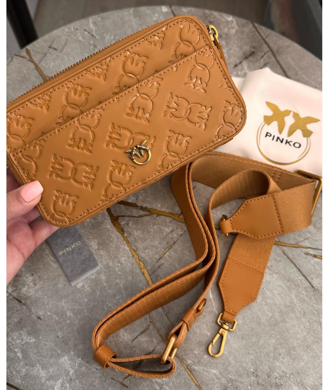 PINKO Коричневая кожаная сумка через плечо, фото 5