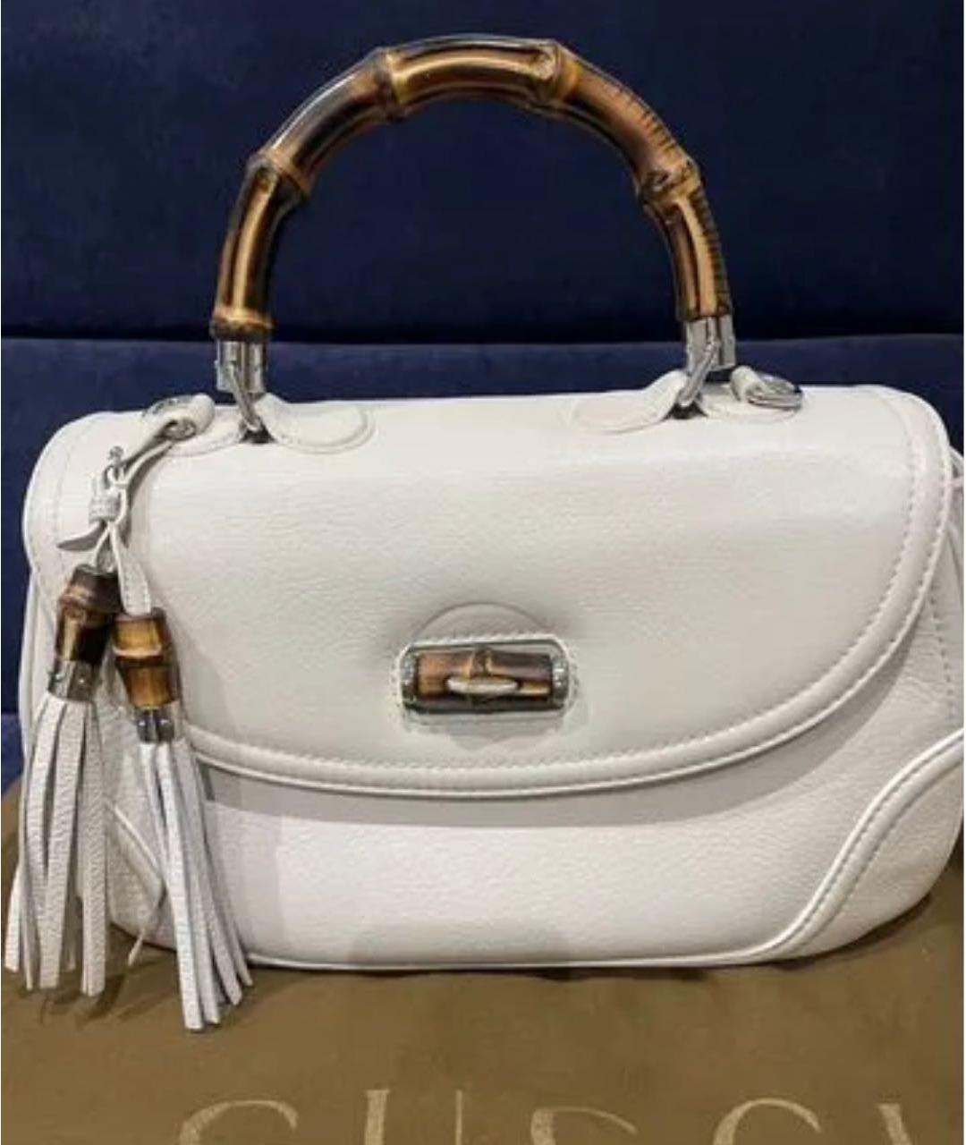 GUCCI Белая кожаная сумка с короткими ручками, фото 2