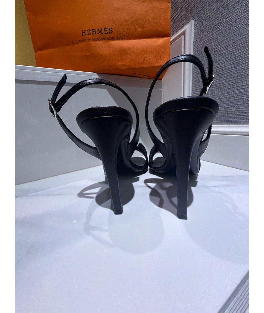 HERMES Черные кожаные босоножки, фото 4
