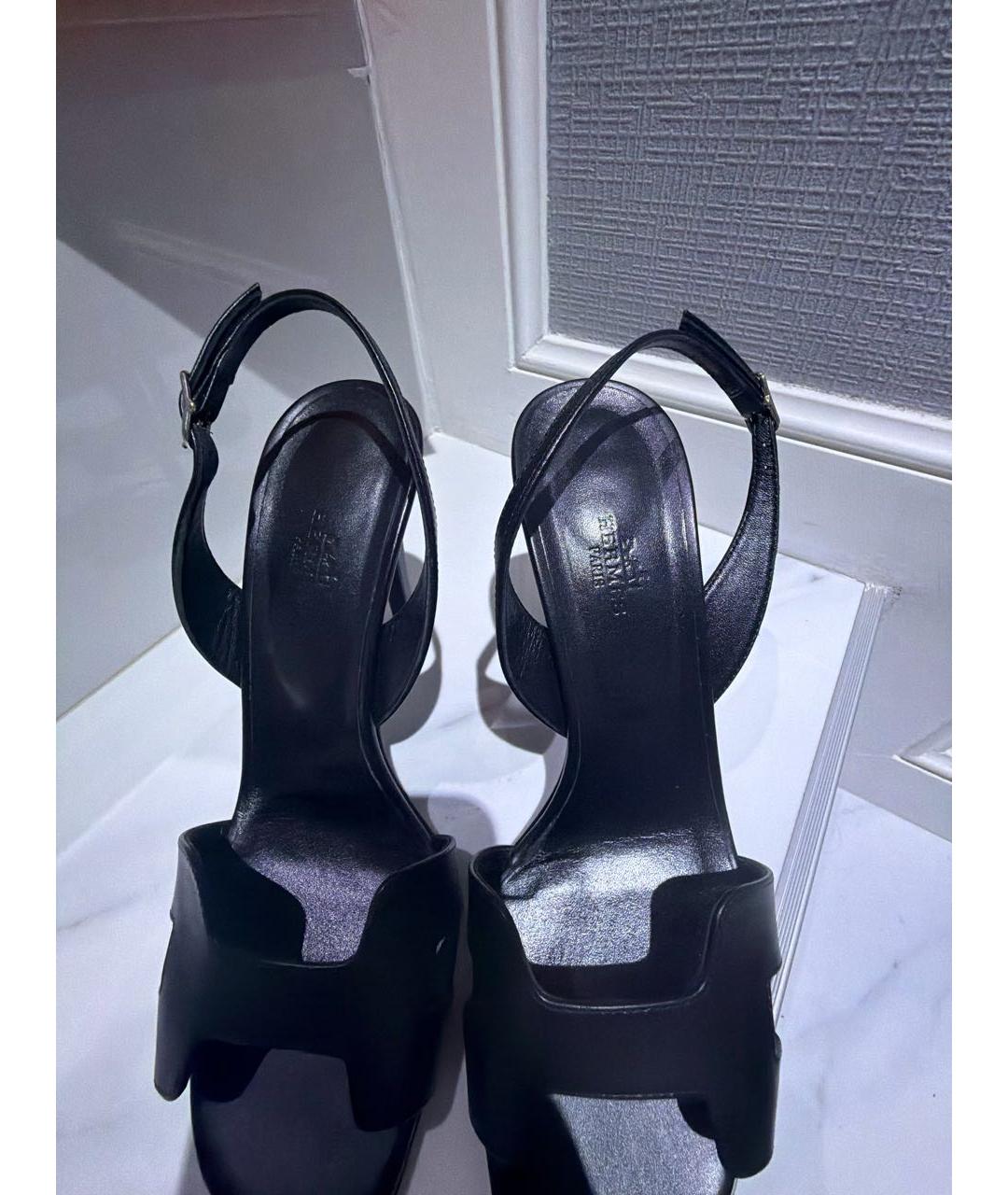 HERMES Черные кожаные босоножки, фото 3