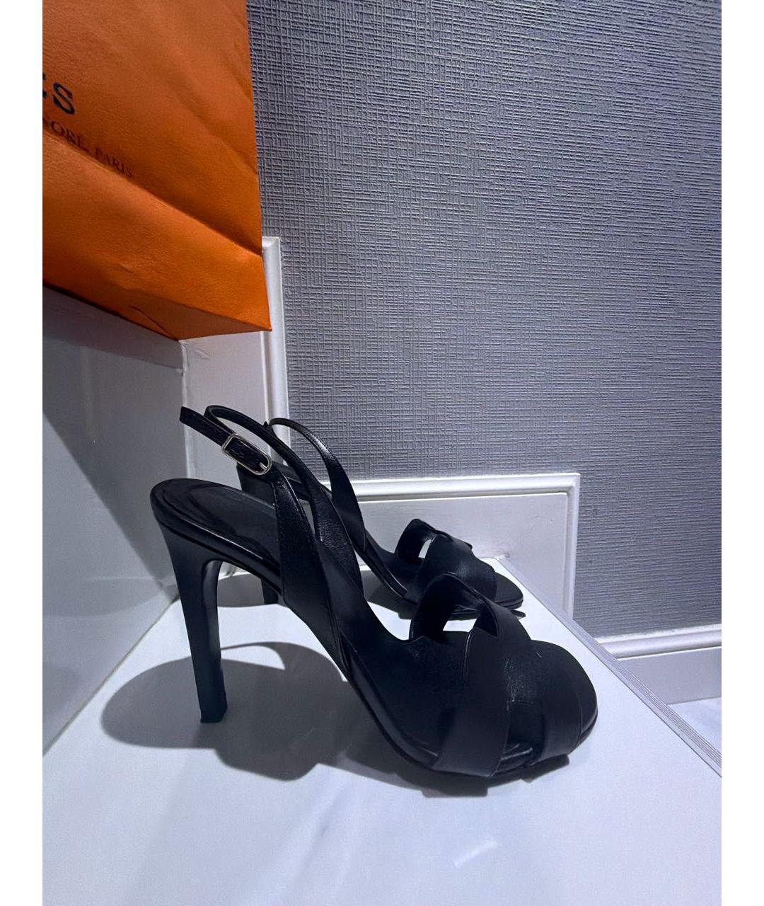 HERMES Черные кожаные босоножки, фото 5