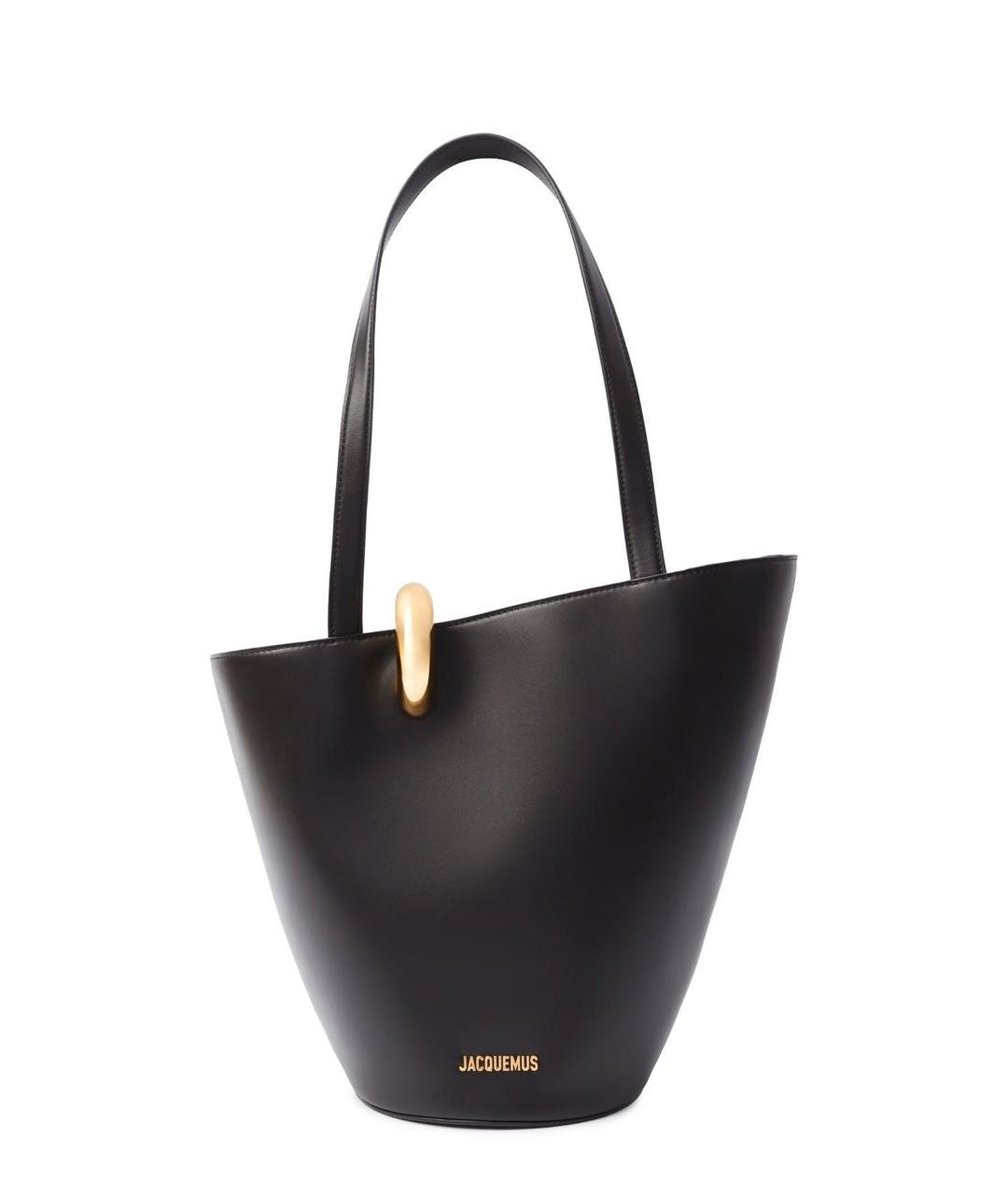 JACQUEMUS Черная кожаная сумка тоут, фото 8