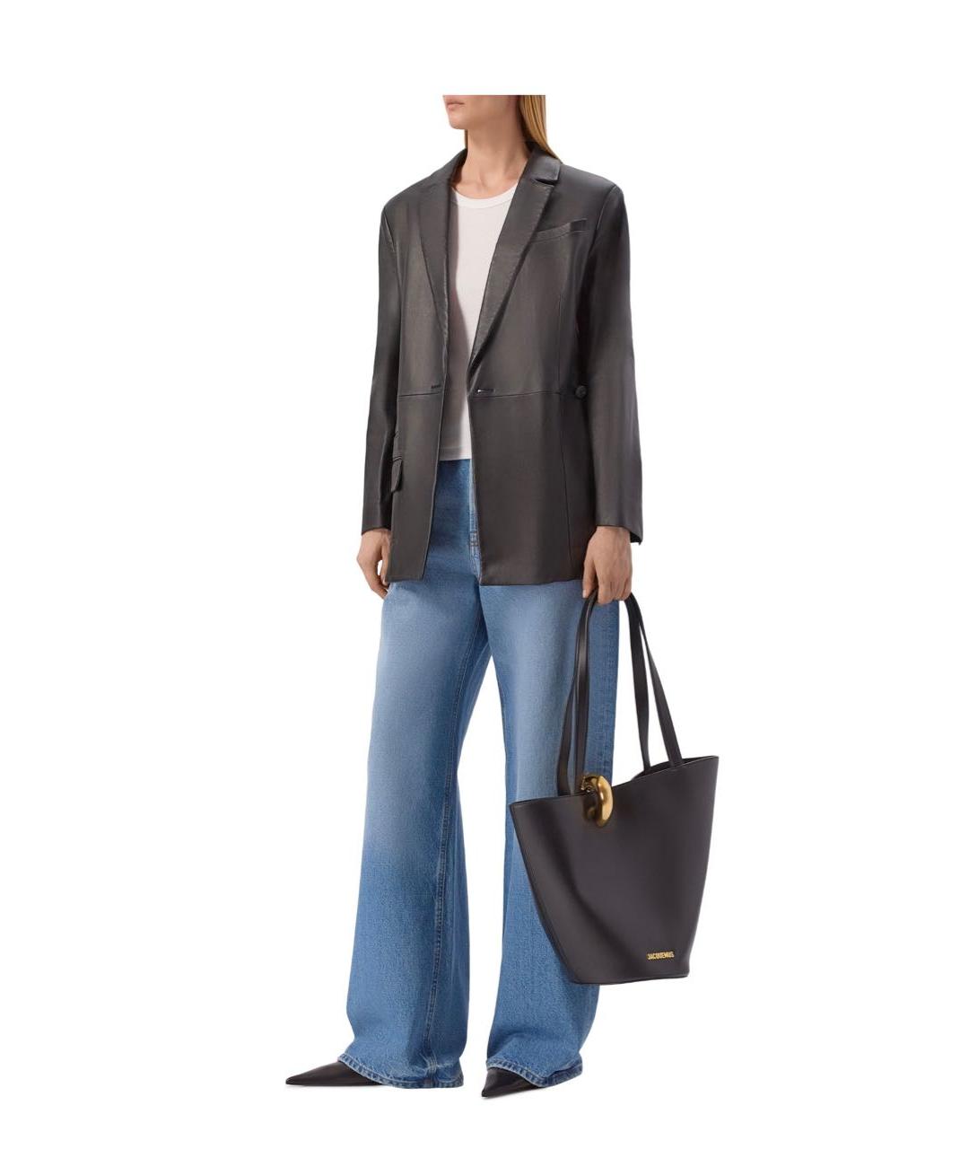 JACQUEMUS Черная кожаная сумка тоут, фото 5