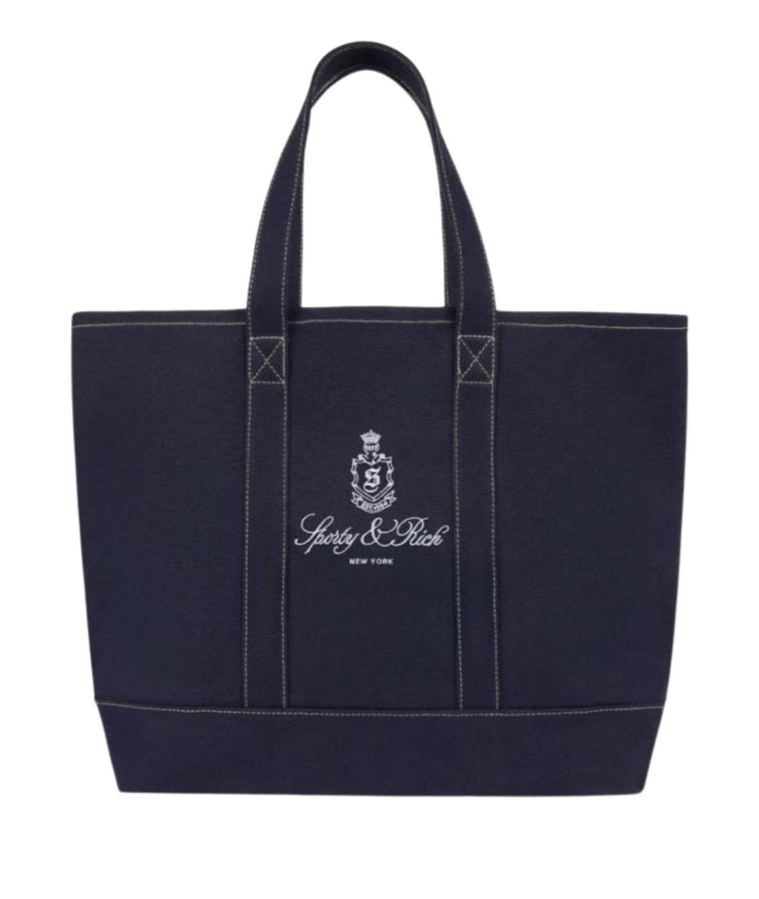 SPORTY AND RICH Темно-синяя хлопковая сумка тоут, фото 1