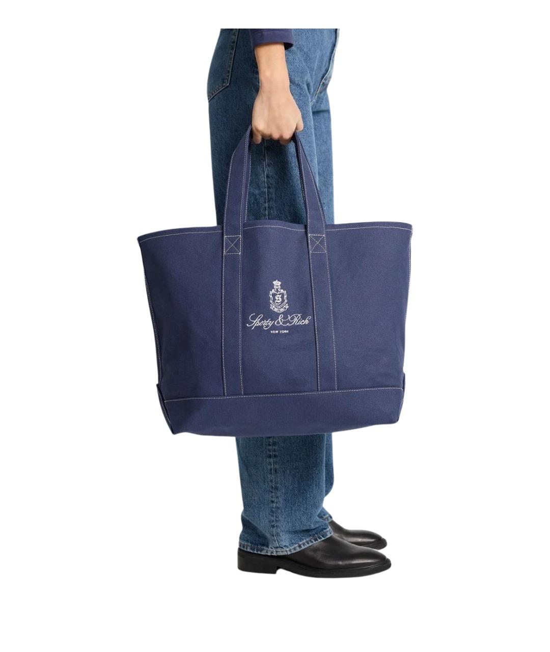 SPORTY AND RICH Темно-синяя хлопковая сумка тоут, фото 2