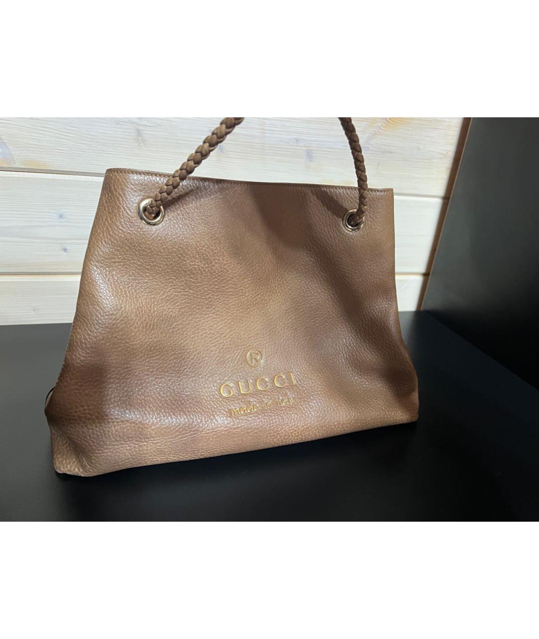 GUCCI Бежевая кожаная сумка с короткими ручками, фото 9