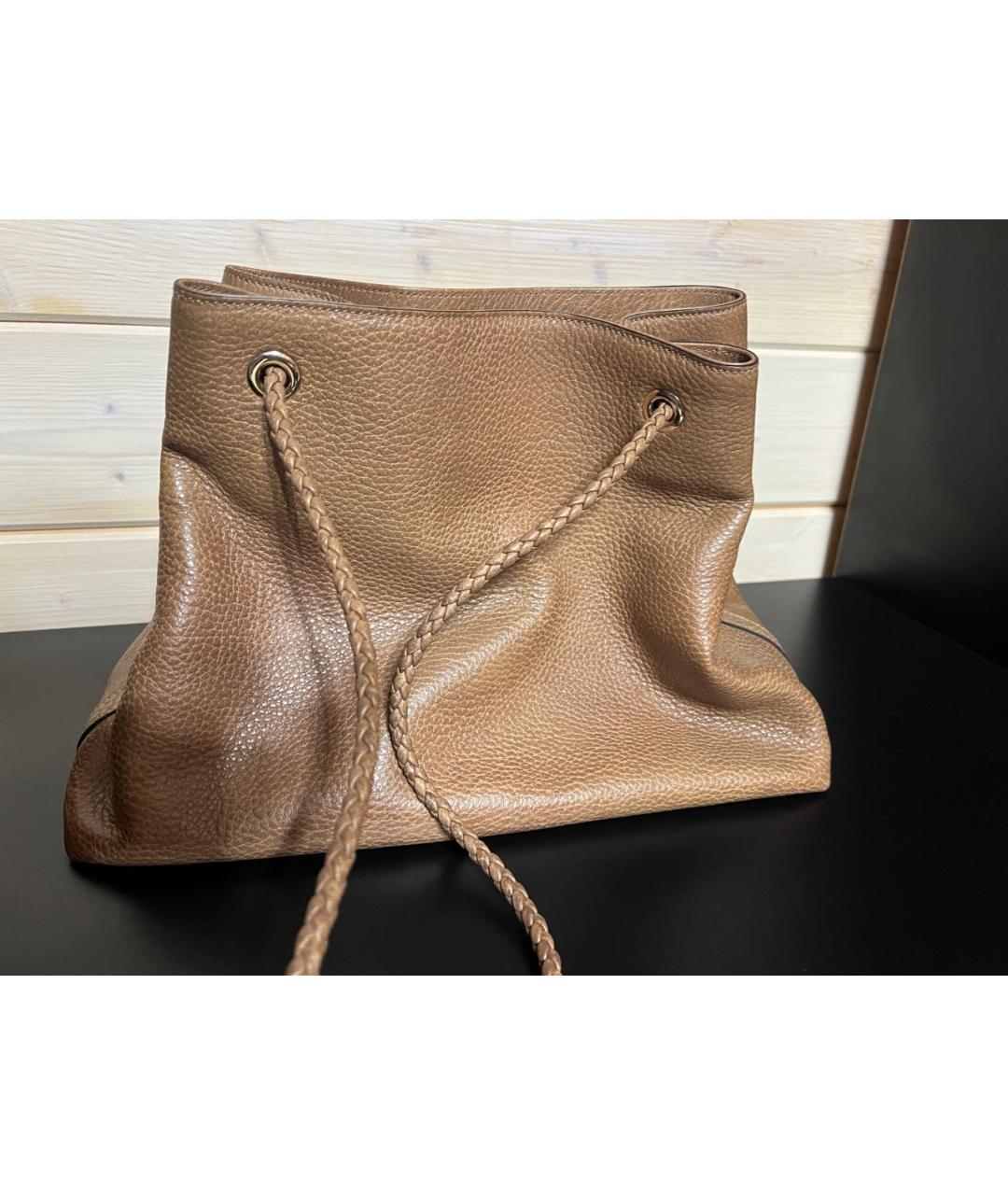 GUCCI Бежевая кожаная сумка с короткими ручками, фото 3