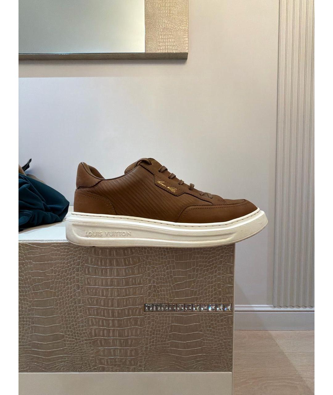 LOUIS VUITTON Коричневые кожаные низкие кроссовки / кеды, фото 9