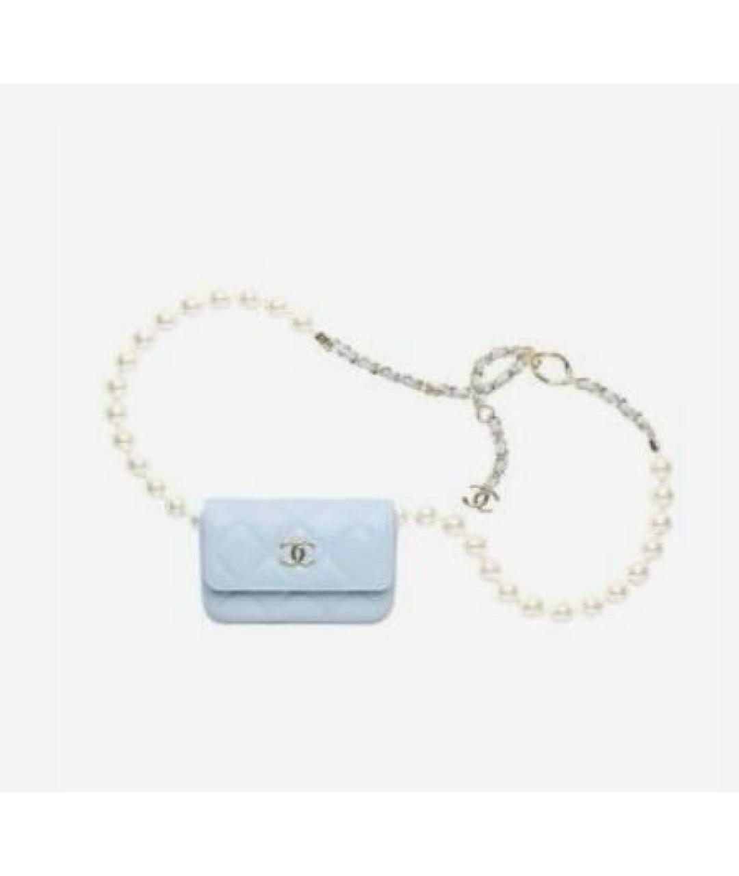 CHANEL Голубая кожаная поясная сумка, фото 3