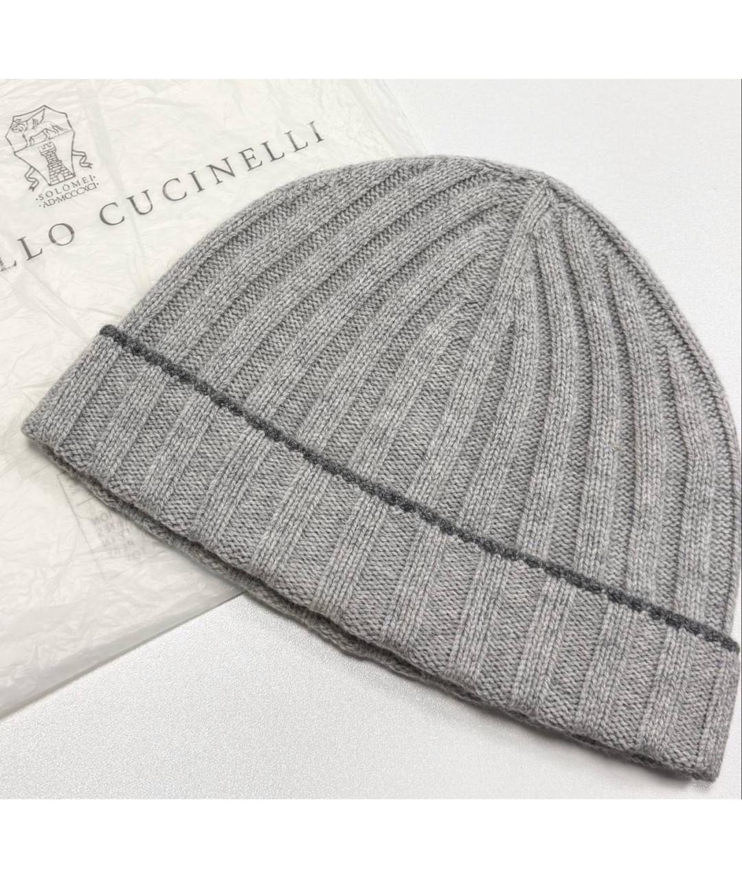 BRUNELLO CUCINELLI Серая кашемировая шапка, фото 4