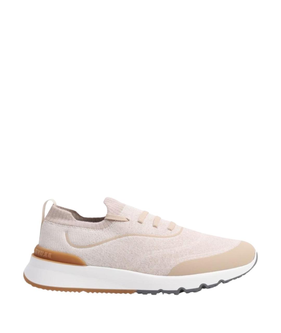 BRUNELLO CUCINELLI Бежевые текстильные высокие кроссовки / кеды, фото 1