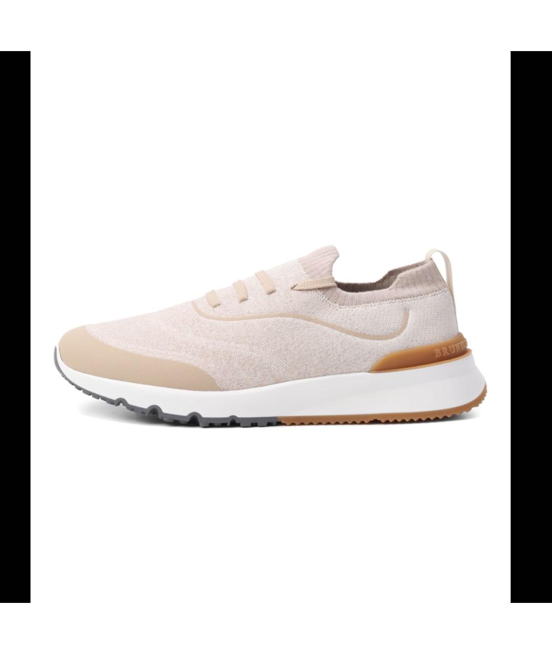 BRUNELLO CUCINELLI Бежевые текстильные высокие кроссовки / кеды, фото 5