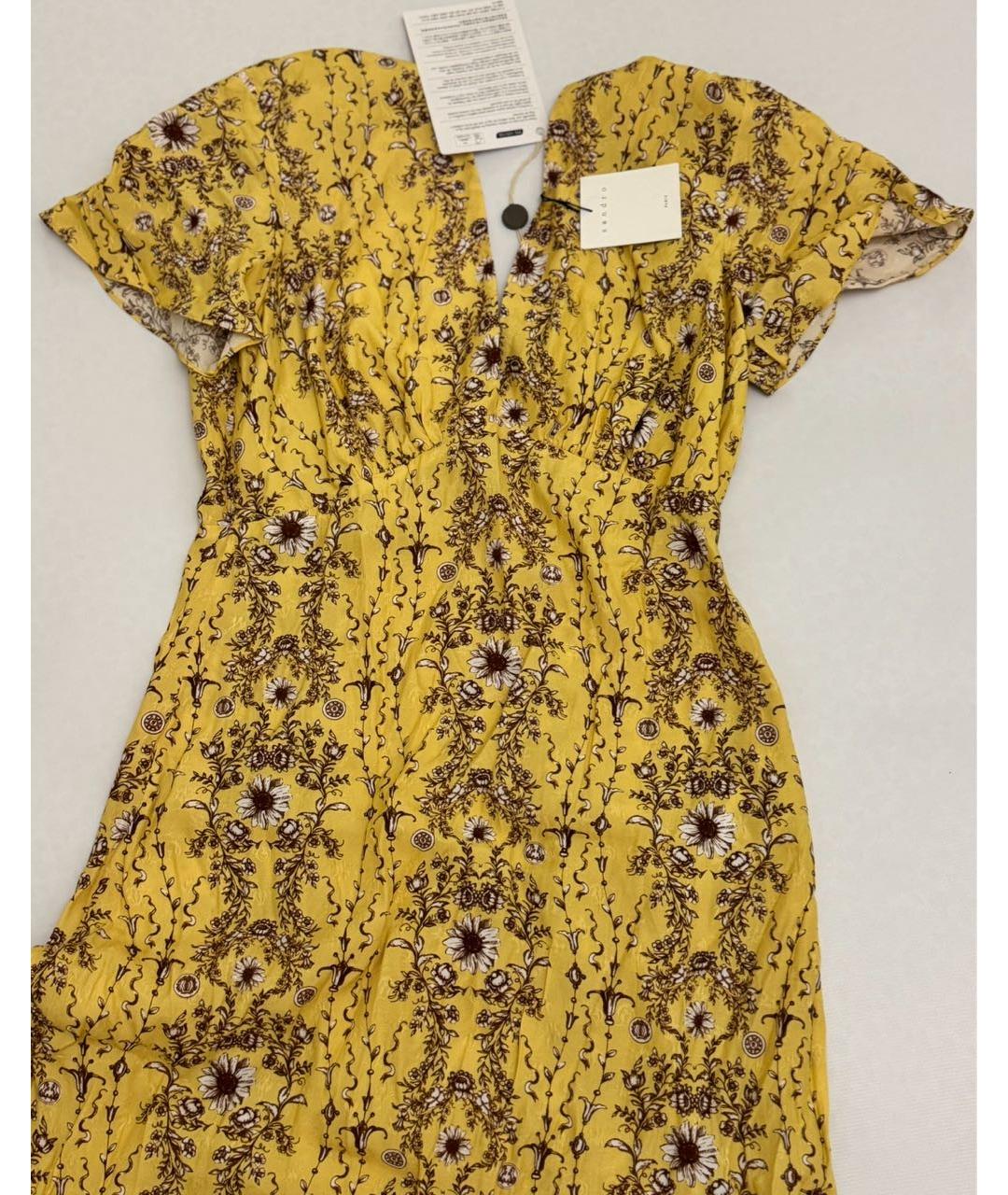 SANDRO Желтое вискозное повседневное платье, фото 2