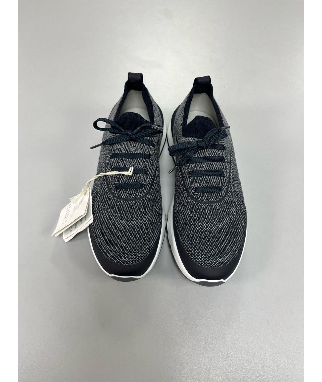 BRUNELLO CUCINELLI Темно-синие текстильные высокие кроссовки / кеды, фото 2