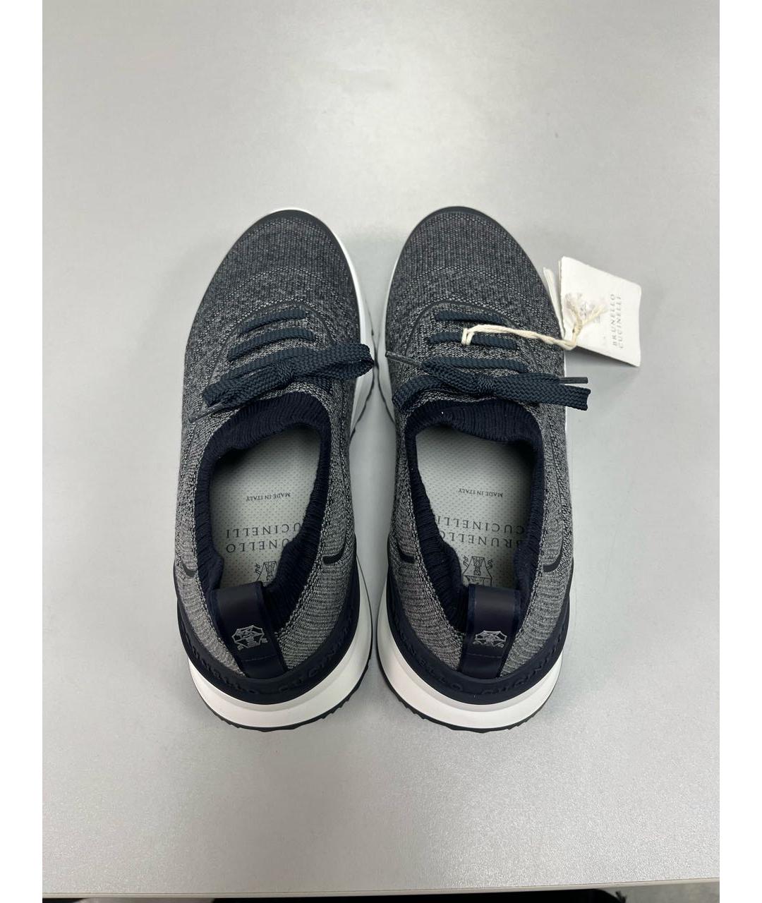 BRUNELLO CUCINELLI Темно-синие текстильные высокие кроссовки / кеды, фото 3