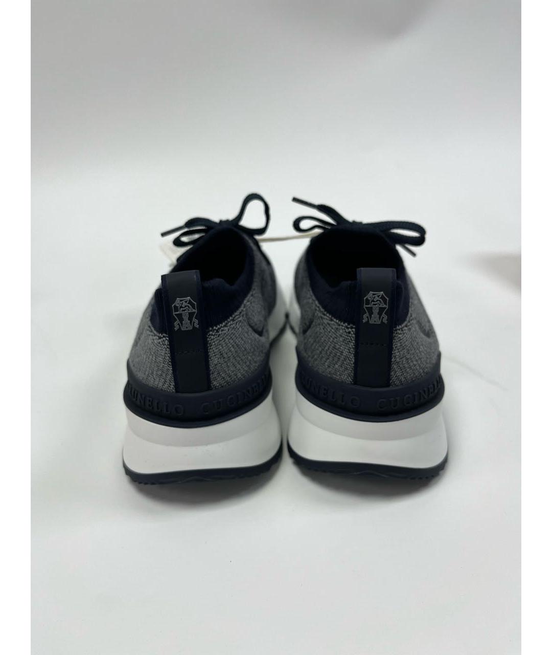 BRUNELLO CUCINELLI Темно-синие текстильные высокие кроссовки / кеды, фото 4
