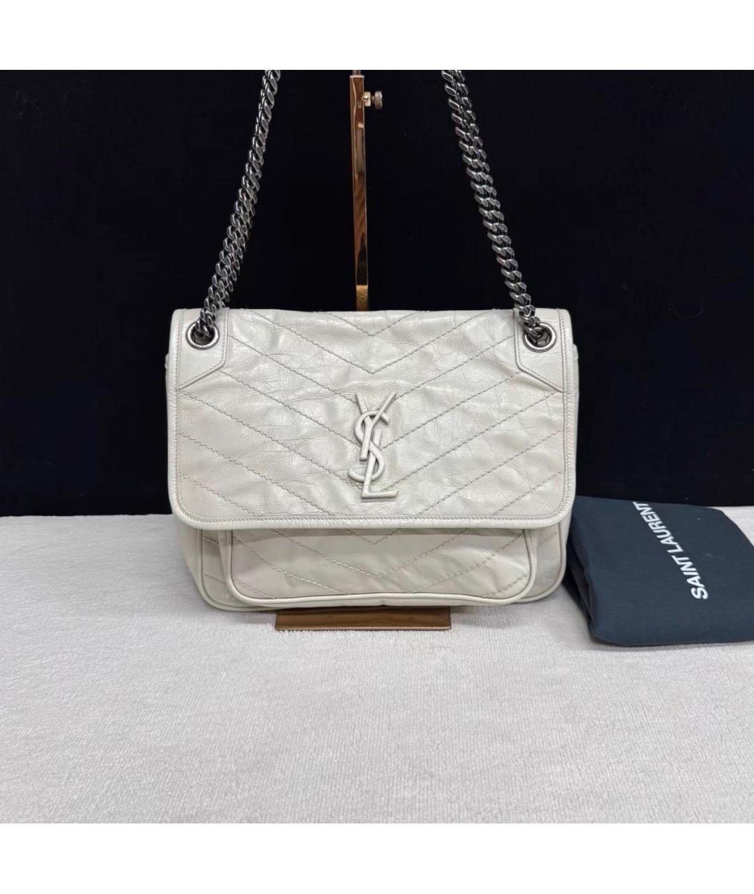 SAINT LAURENT Белая кожаная сумка через плечо, фото 9