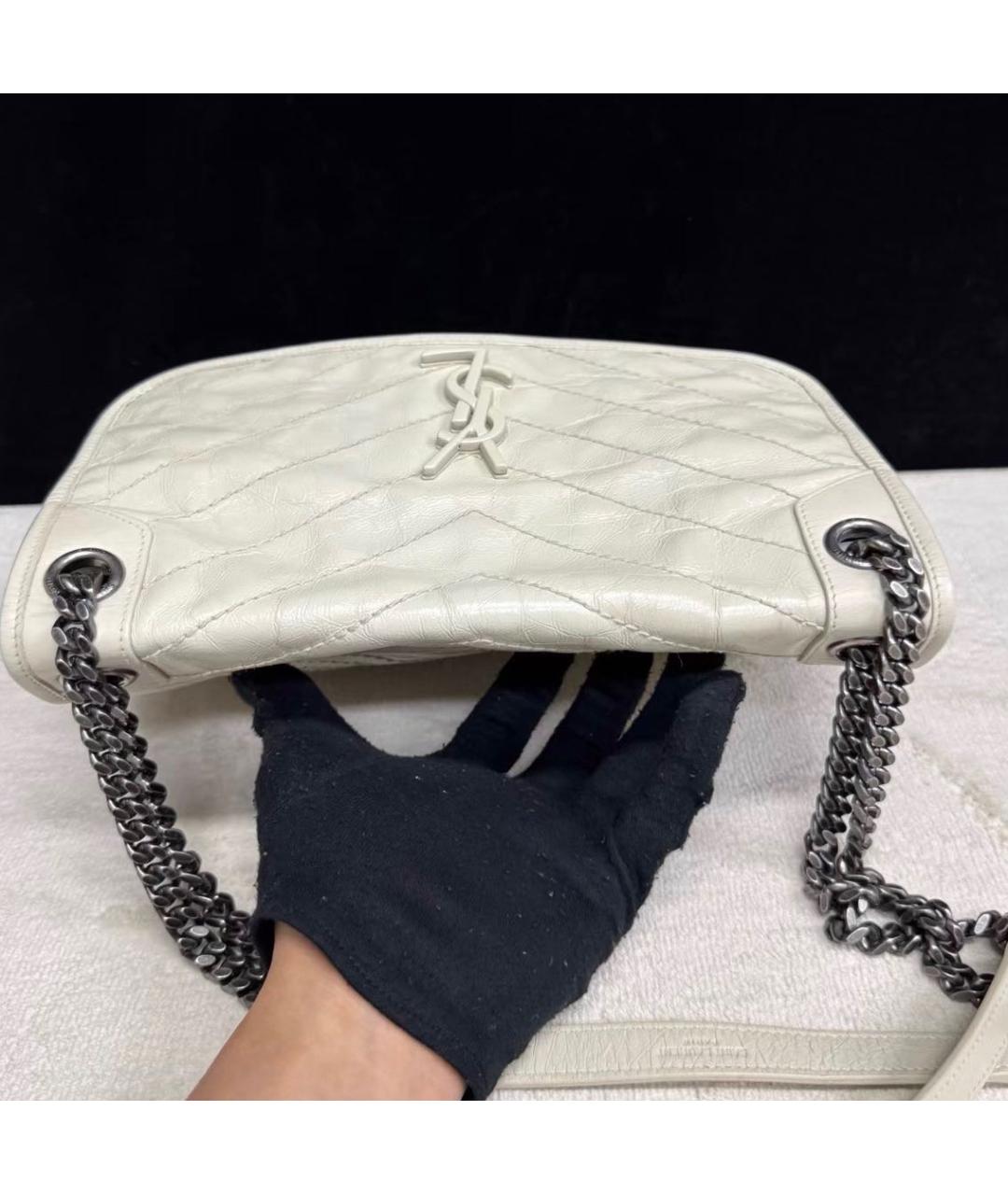 SAINT LAURENT Белая кожаная сумка через плечо, фото 6