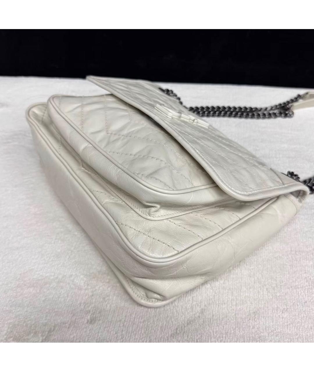 SAINT LAURENT Белая кожаная сумка через плечо, фото 4