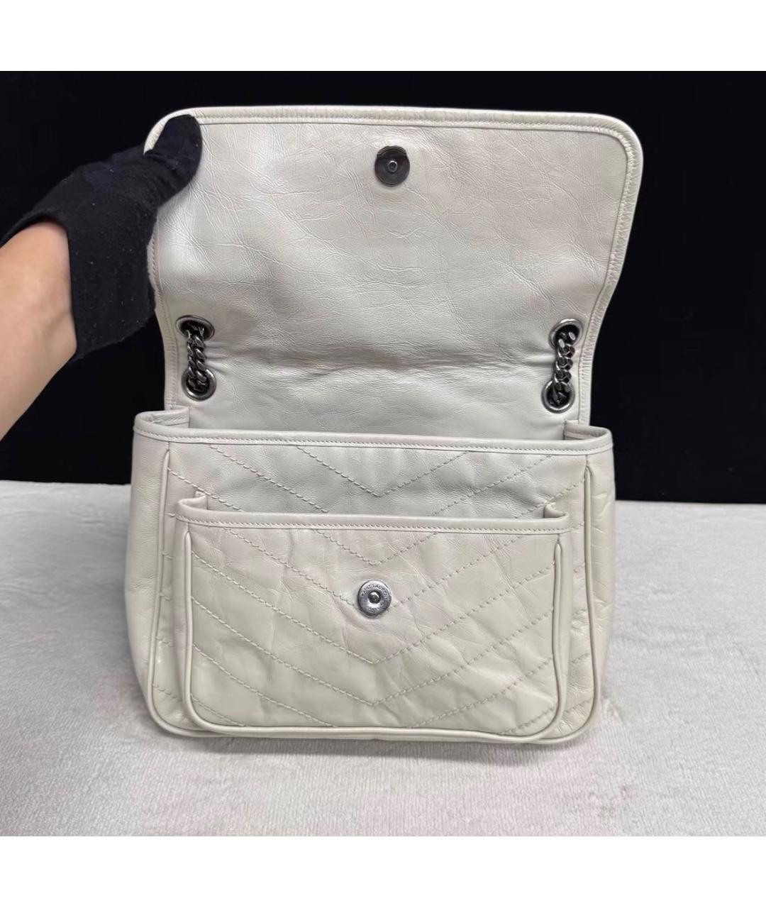 SAINT LAURENT Белая кожаная сумка через плечо, фото 7